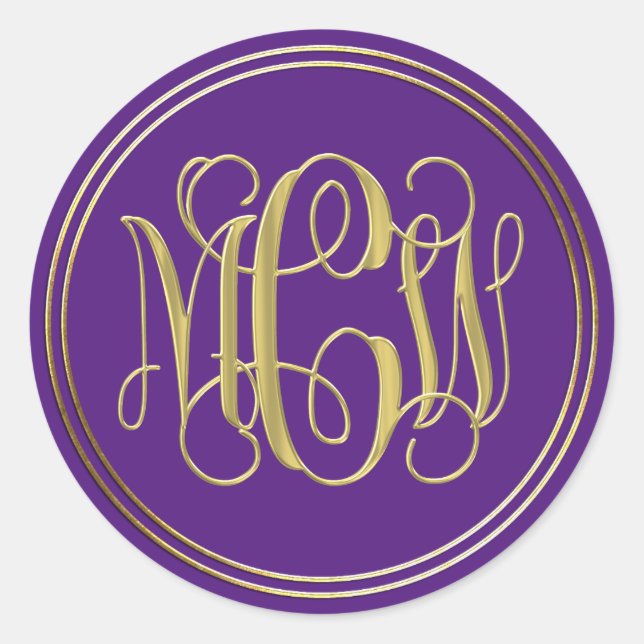 Sticker Rond Vigne violet or Preppy Script Monogramme do-it-you (Devant)