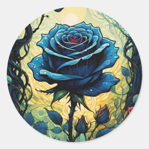 Sticker Rond Vignes Rose bleu 1 Carré