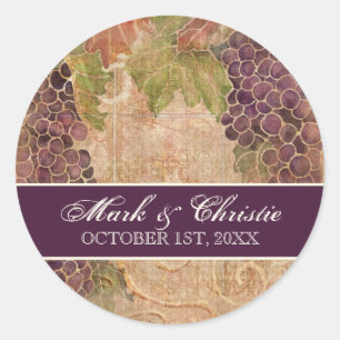 Sticker Rond Vignoble de raisin vieilli Faire-part de mariage