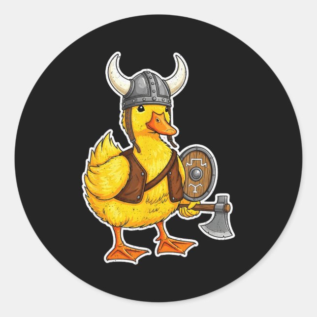 Sticker Rond Viking Duck Funny Warrior Design  (Devant)