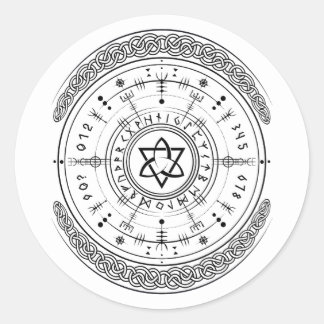 Sticker Rond Viking Pagan Asatru Runic Compass, Runes Vegvisir