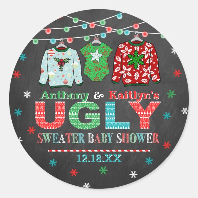 Sticker Rond Vilain Baby shower de Noël (Devant)