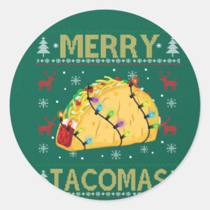 Sticker Rond Vilain Noël Taco TShirt Funny Tacos Cadeau Joyeux