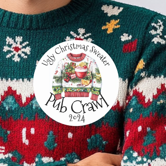 Sticker Rond Vilain Sweater Pub Crawl Activité Boire (Créateur téléchargé)