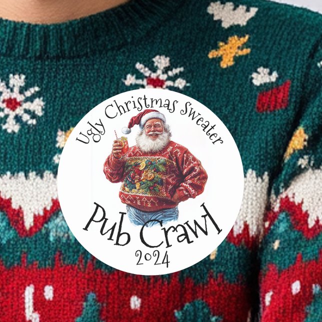 Sticker Rond Vilain Sweater Pub Crawl Activité Boire (Créateur téléchargé)