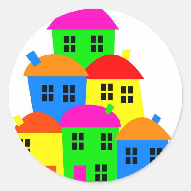 Sticker Rond Village coloré (Devant)