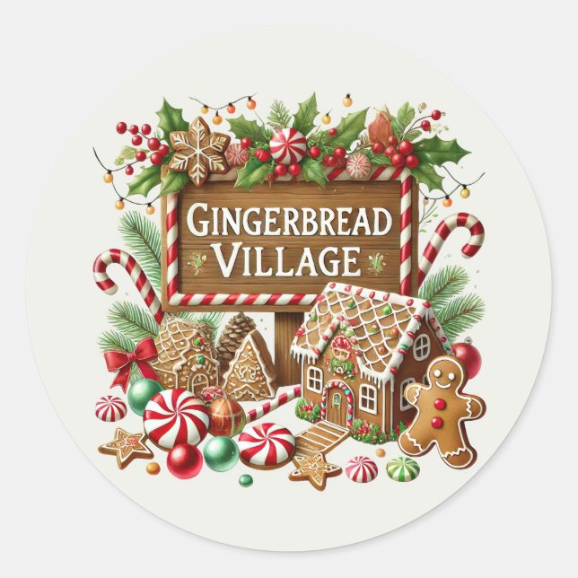 Sticker Rond Village de pain d'épices de Noël (Devant)