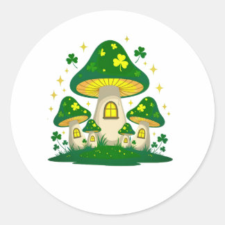 Sticker Rond Village Magique de Champignons Lumineux