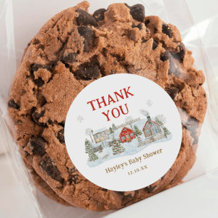 Sticker Rond Village neige - Merci de vacances hiver