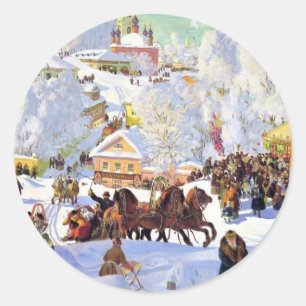 Sticker Rond Village russe pendant l'hiver