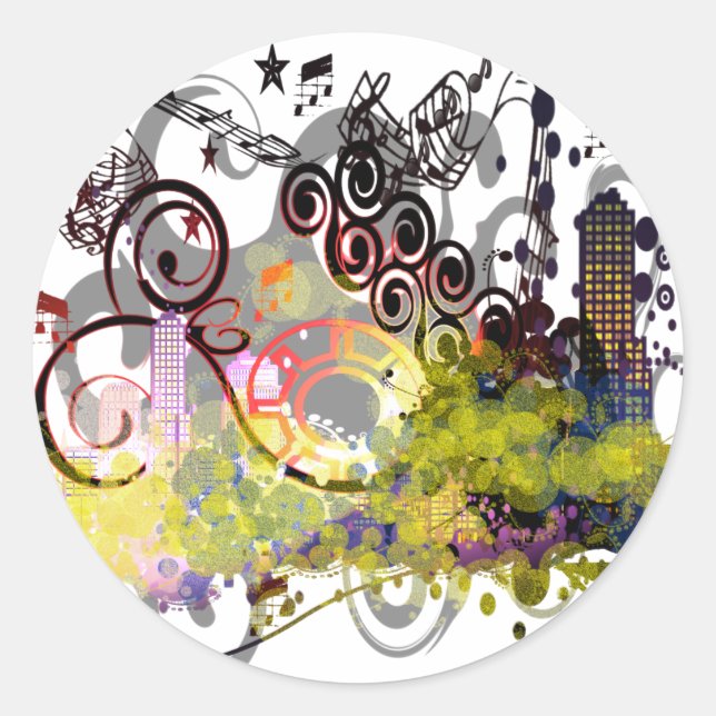 Sticker Rond Ville de Grunge (Devant)