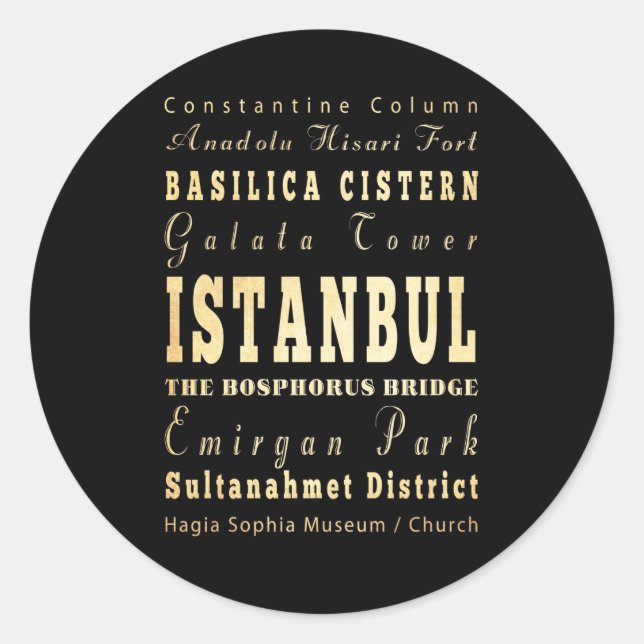 Sticker Rond Ville d'Istanbul Turquie Typographie Art (Devant)