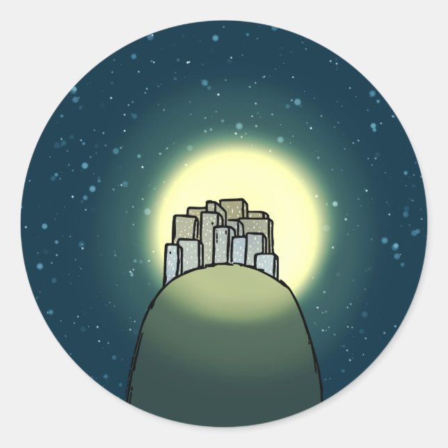Sticker Rond Ville sur une colline (Devant)