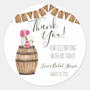 Sticker Rond Vin Baril Floral, Mason Jar Fête des mariées