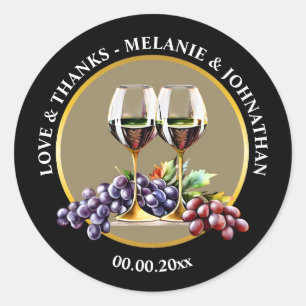 Sticker Rond Vin d'aquarelle verres raisins élégante vigne