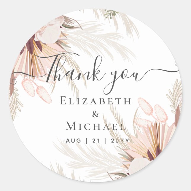 Sticker Rond Vin de Bourgogne Pampas Grass Mariage Tropical (Devant)