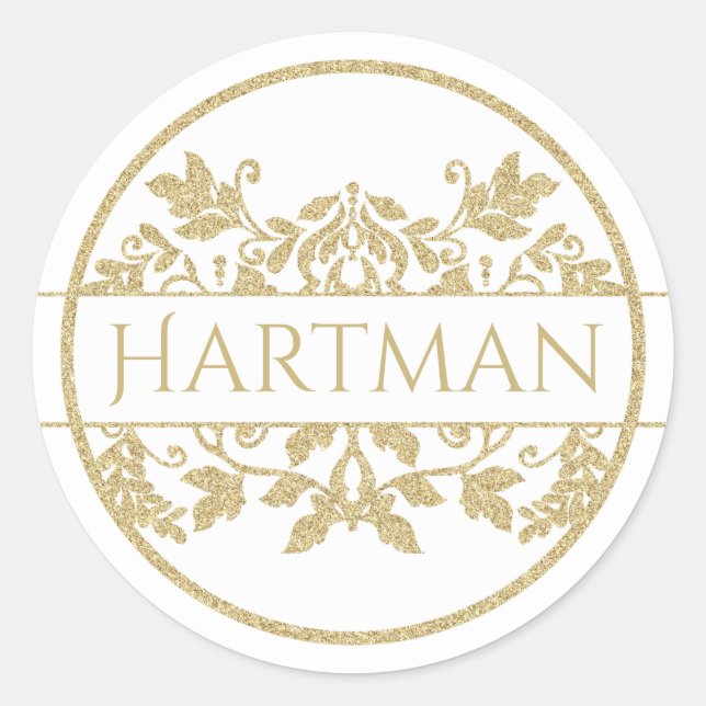 Sticker Rond Vin d'or Floral Damask Emblem Blanc (Devant)