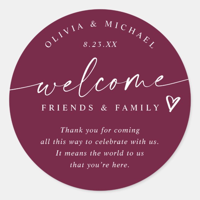 Sticker Rond Vin moderne Bourgogne Mariage Bienvenue Hotel Sac (Devant)
