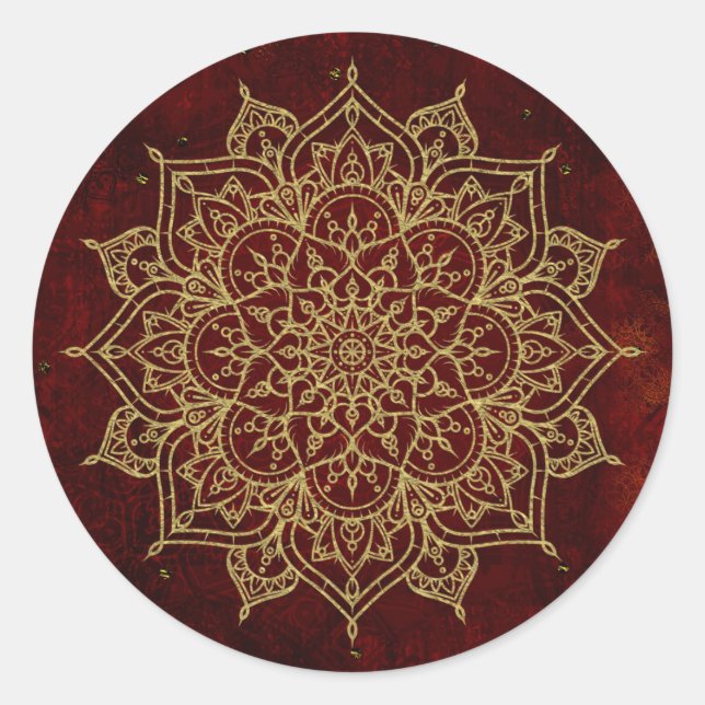 Sticker Rond Vin profond Rouge Mandala & Gold Glam Moderne Chic (Devant)