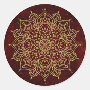 Sticker Rond Vin profond Rouge Mandala & Gold Glam Moderne Chic