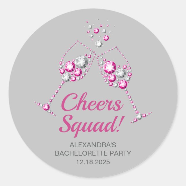 Sticker Rond Vin rose et gris Diamant Verre Bachelorette (Devant)
