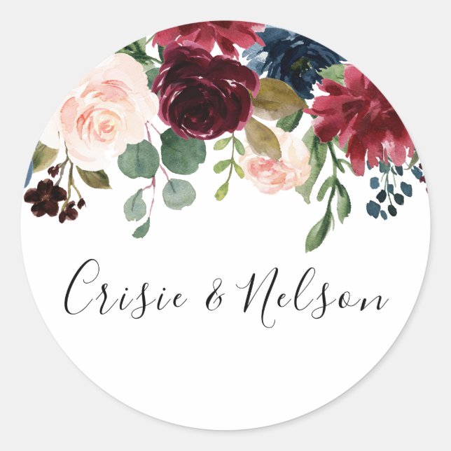 Sticker Rond Vin rouge de Bourgogne Floral Mariage (Devant)
