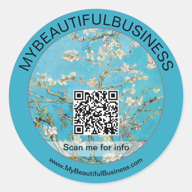 Sticker Rond Vincent Van Gogh - Almond Blossom QR Code (Devant)