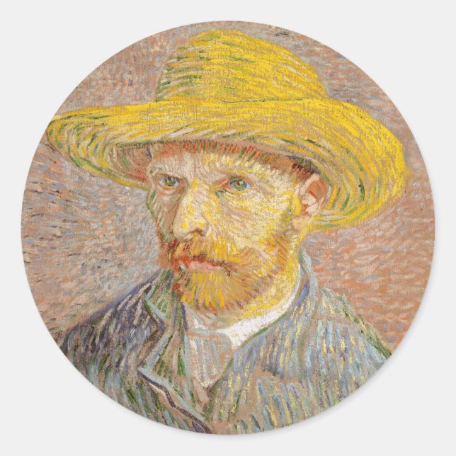 Sticker Rond Vincent Van Gogh Auto-portrait peinture impression (Devant)