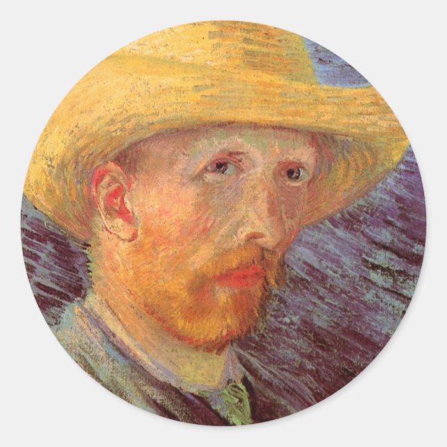 Sticker Rond Vincent van Gogh Autoportrait avec Casquette paill (Devant)