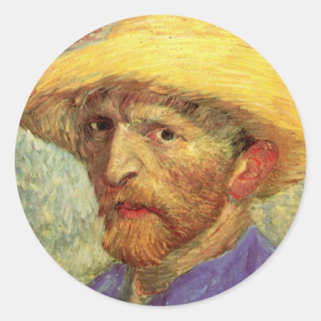 Sticker Rond Vincent van Gogh Autoportrait avec Casquette paill (Devant)