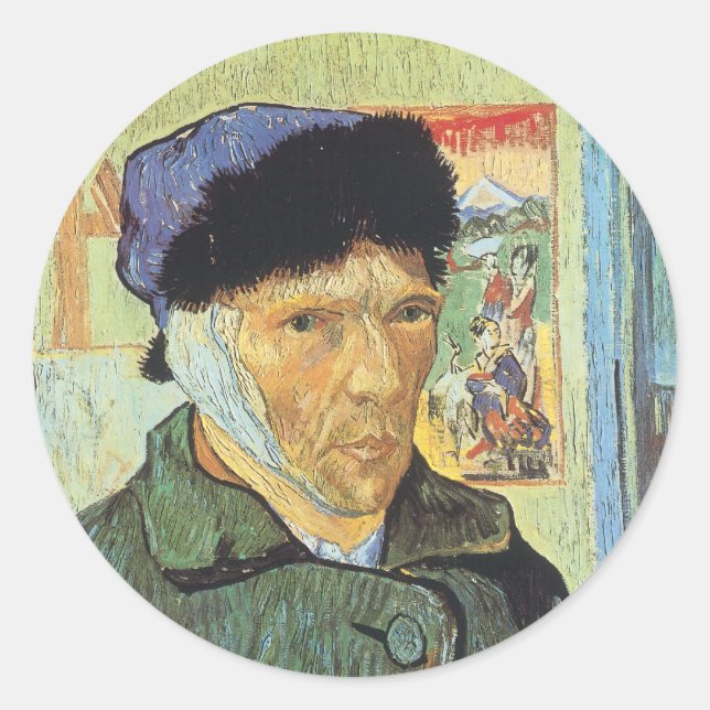 Sticker Rond Vincent van Gogh - Autoportrait avec oreille dérob (Devant)