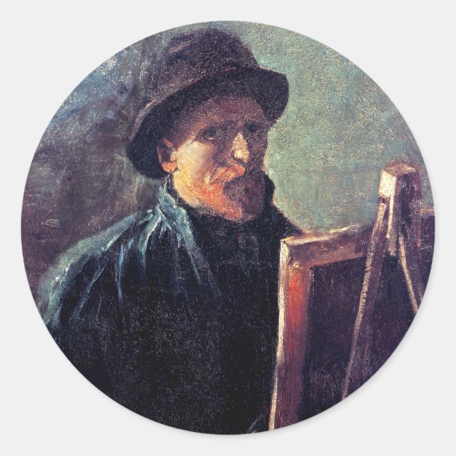 Sticker Rond Vincent Van Gogh - Autoportrait Dark Felt Casquett (Devant)
