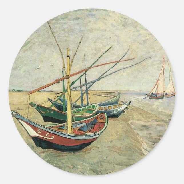 Sticker Rond Vincent van Gogh - Bateaux de pêche sur la plage (Devant)