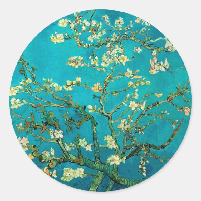 Sticker Rond Vincent Van Gogh Blossoming Almond Tree Floral Art (Devant)