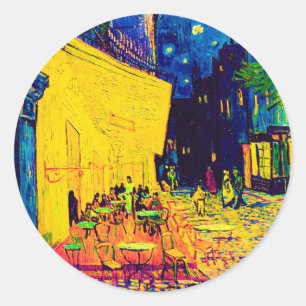 Sticker Rond Vincent Van Gogh - Café Terrasse Au Night Pop Art