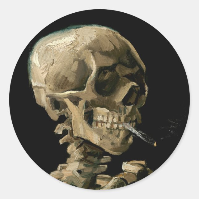 Sticker Rond Vincent van Gogh - Crâne avec cigarette brûlante (Devant)