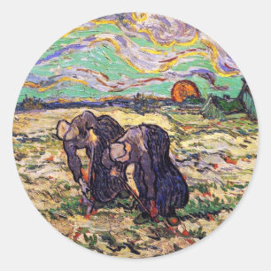 Sticker Rond Vincent Van Gogh - Deux paysannes - Beaux-arts