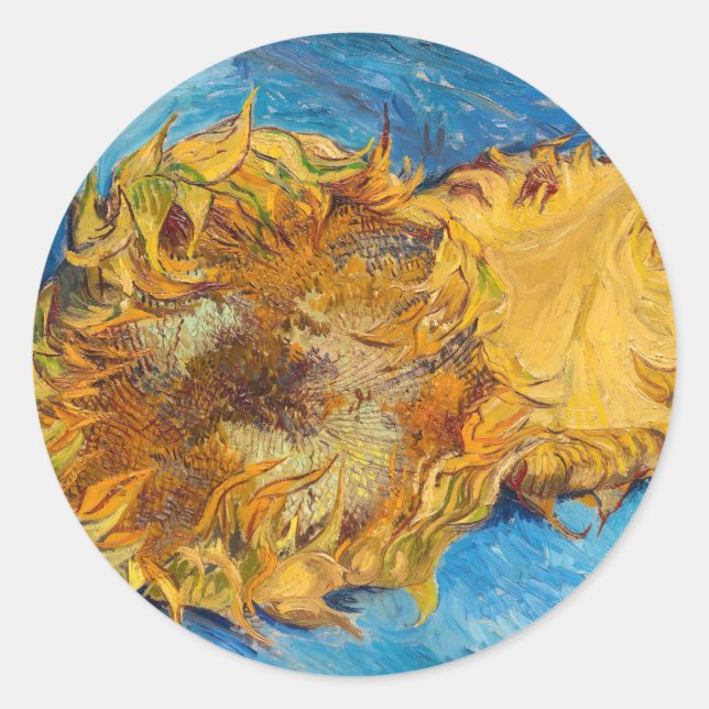 Sticker Rond Vincent van Gogh - Deux tournesols coupés (Devant)