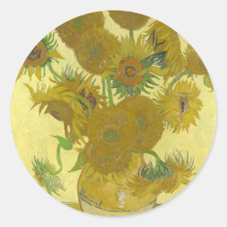 Sticker Rond Vincent Van Gogh - Fleurs de soleil - Peinture cla