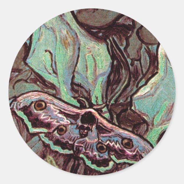 Sticker Rond Vincent Van Gogh - Great Peacock Moth Fine Art (Devant)