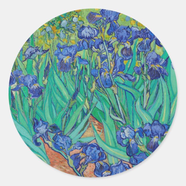 STICKER ROND VINCENT VAN GOGH "IRISES" ROUND ENVELOPE SEAL (Devant)