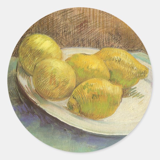Sticker Rond Vincent van Gogh - Les citrons à vie fixe sur une  (Devant)