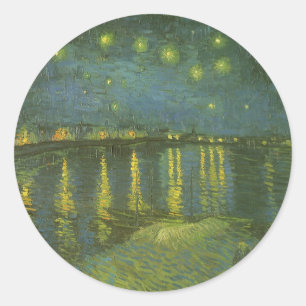 Sticker Rond Vincent van Gogh - Nuit étoilée sur le Rhône