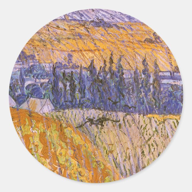 Sticker Rond Vincent van Gogh - Paysage à Auvers dans la pluie (Devant)