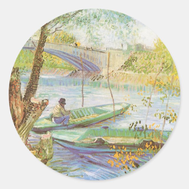 Sticker Rond Vincent van Gogh Pêche au printemps, Pont de Clich (Devant)