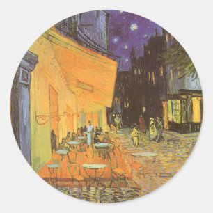 Sticker Rond Vincent van Gogh - Terrasse de café la nuit