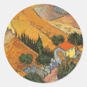 Sticker Rond Vincent van Gogh - Vallée avec laboureur