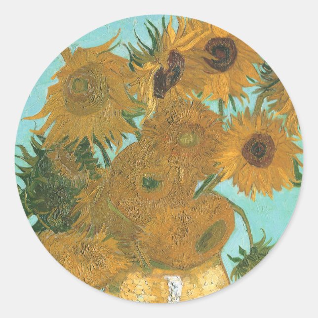 Sticker Rond Vincent van Gogh - Vase avec douze tournesols (Devant)