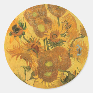 Sticker Rond Vincent van Gogh - Vase avec quinze tournesols