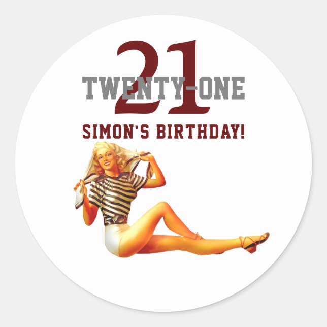 Sticker Rond Vingt-et-unième Anniversaire Joli Blonde 21 Nom (Devant)